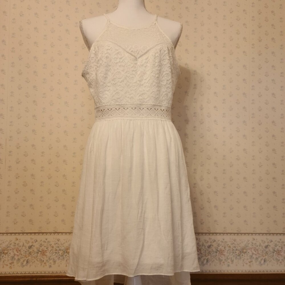 IZ BYER JUNIOR OFF-WHITE LACE DRESS-SLEEVELESS, HIGH/LOW KEYHOLE-SIZE 15
